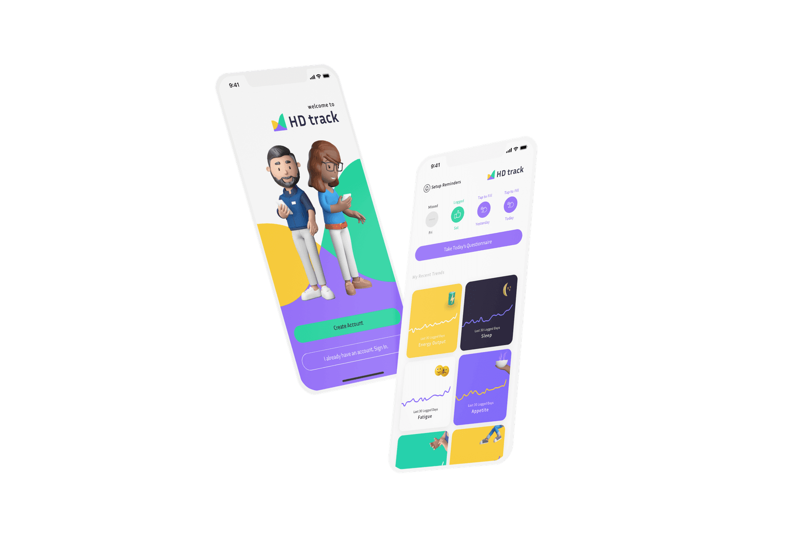 The HD Track patient application on two phones